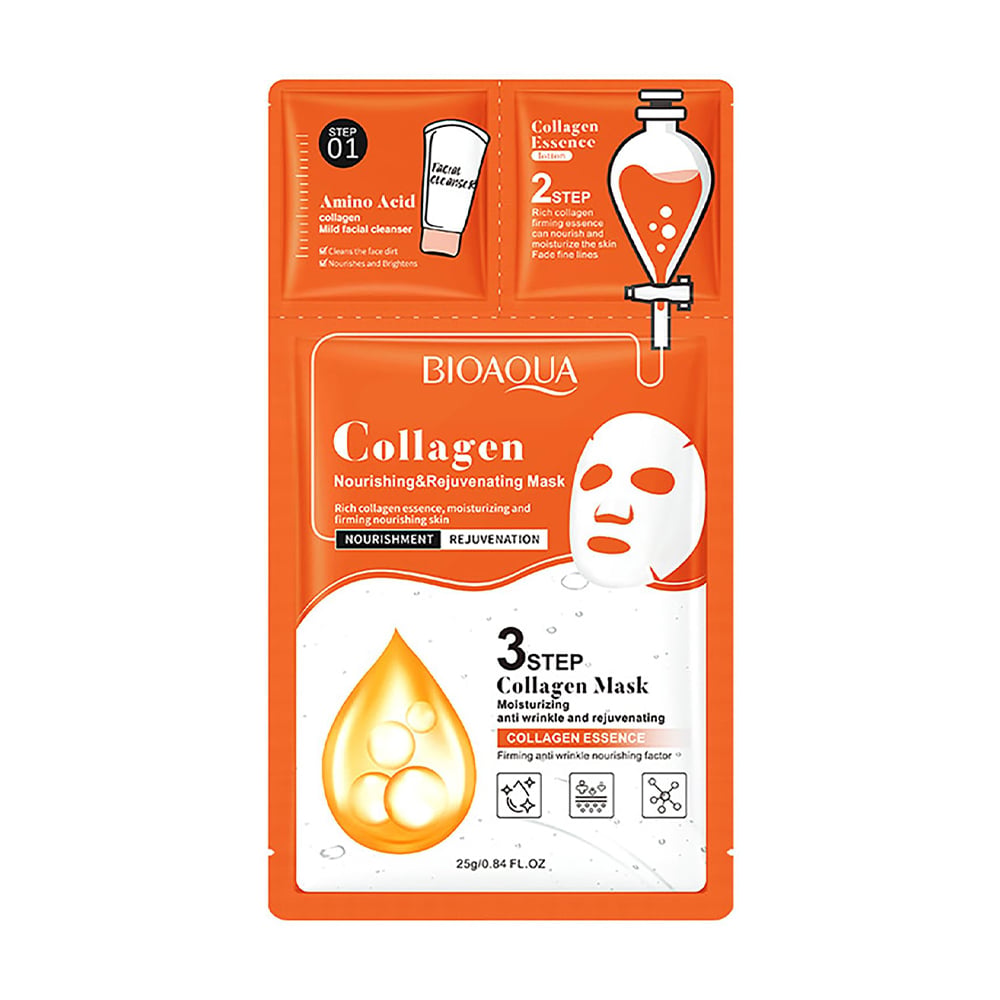 Триетапна маска для обличчя Bioaqua Collagen Nourishing &amp; Rejuvenating Mask (Step 01, 0.8 г + Step 02, 0.8 мл + Step 03, 25 г)